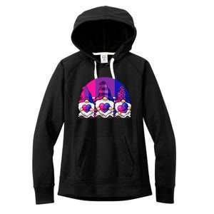 Bisexual Gnome Hearts LGBTQ Retro Subtle Bi Pride Flag Women's Fleece Hoodie