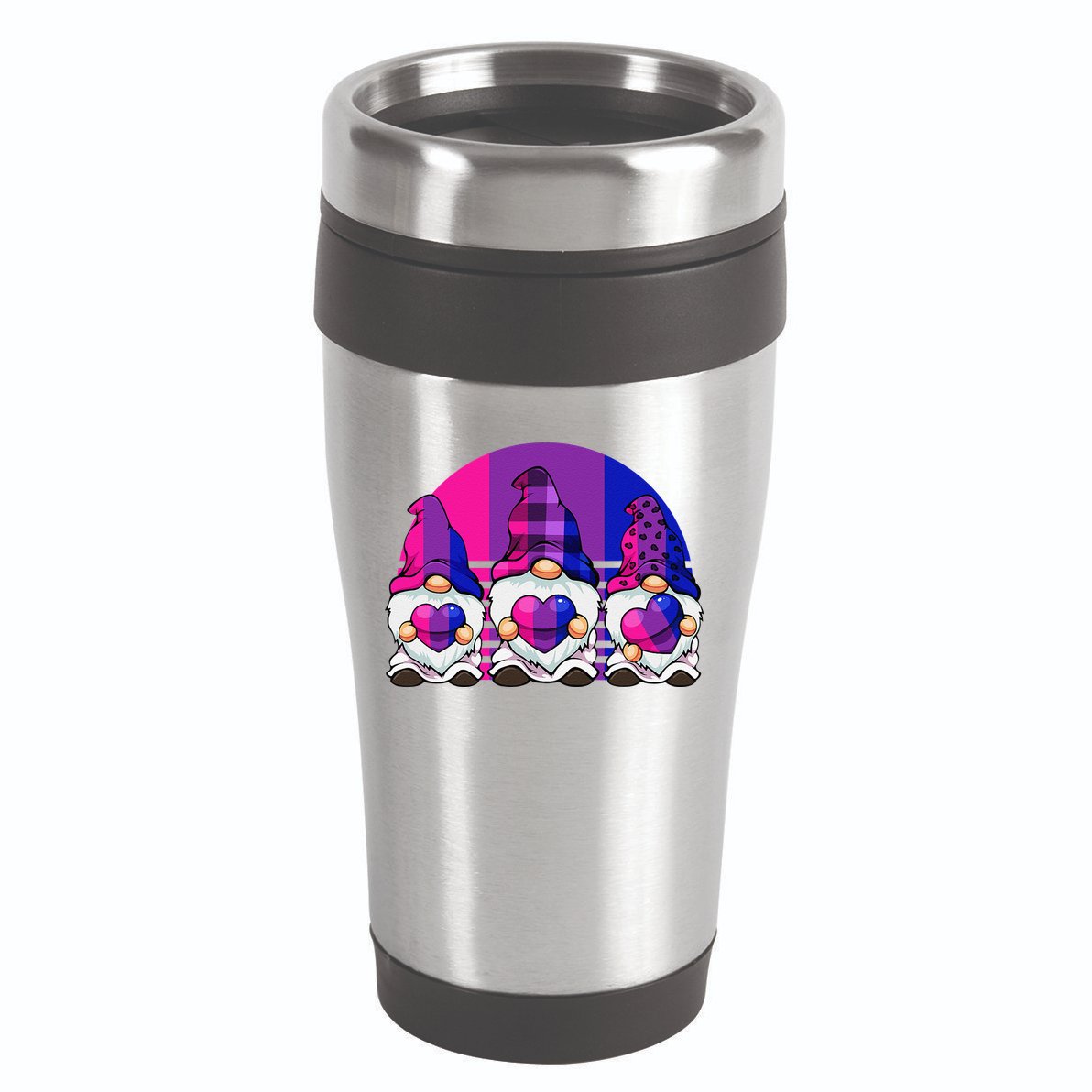 Bisexual Gnome Hearts LGBTQ Retro Subtle Bi Pride Flag 16oz Travel Tumbler