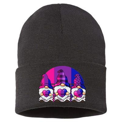 Bisexual Gnome Hearts LGBTQ Retro Subtle Bi Pride Flag Sustainable Knit Beanie