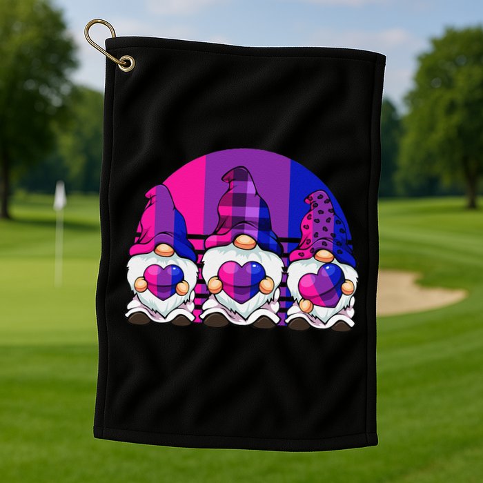 Bisexual Gnome Hearts LGBTQ Retro Subtle Bi Pride Flag Golf Towel