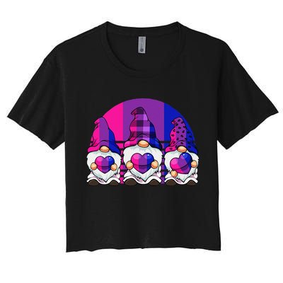 Bisexual Gnome Hearts LGBTQ Retro Subtle Bi Pride Flag Crop Top