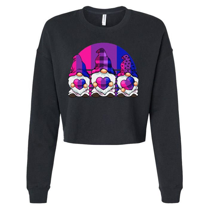 Bisexual Gnome Hearts LGBTQ Retro Subtle Bi Pride Flag Cropped Pullover Crew