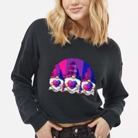 Bisexual Gnome Hearts LGBTQ Retro Subtle Bi Pride Flag Cropped Pullover Crew