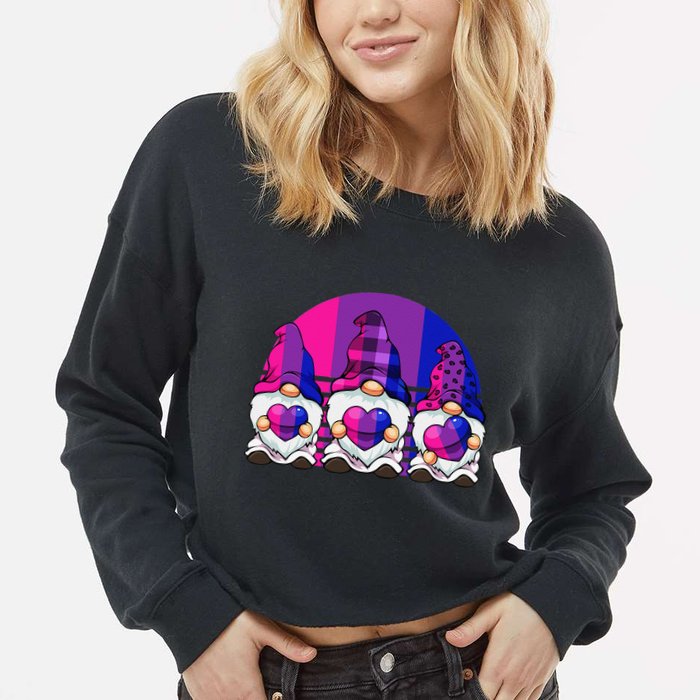 Bisexual Gnome Hearts LGBTQ Retro Subtle Bi Pride Flag Cropped Pullover Crew