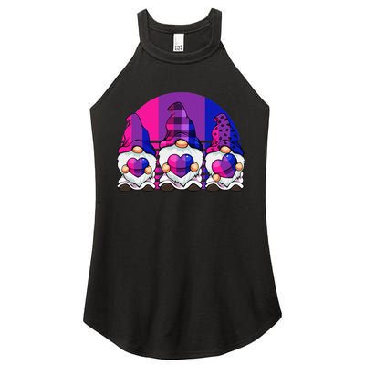 Bisexual Gnome Hearts LGBTQ Retro Subtle Bi Pride Flag Women's Perfect Tri Rocker Tank