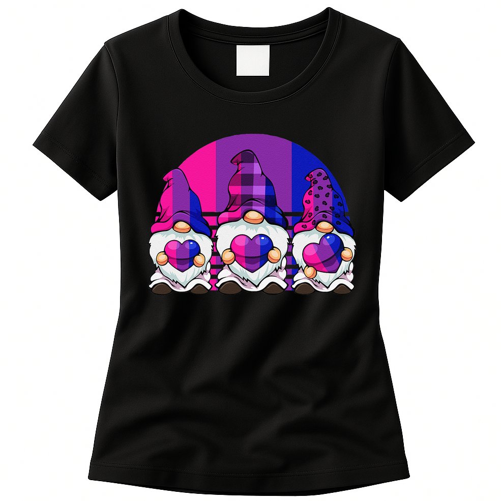 Bisexual Gnome Hearts LGBTQ Retro Subtle Bi Pride Flag Womens T-Shirt