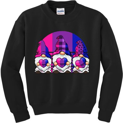 Bisexual Gnome Hearts LGBTQ Retro Subtle Bi Pride Flag Kids Sweatshirt