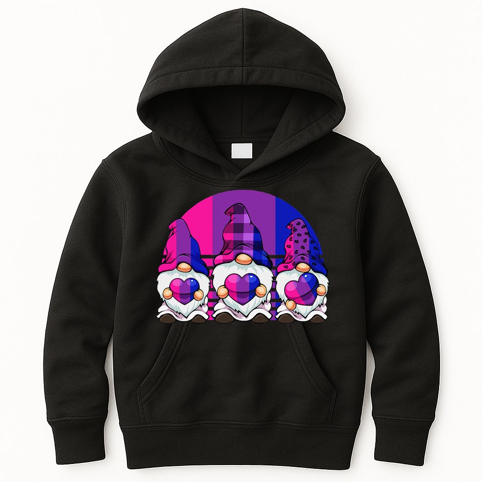 Bisexual Gnome Hearts LGBTQ Retro Subtle Bi Pride Flag Kids Hoodie