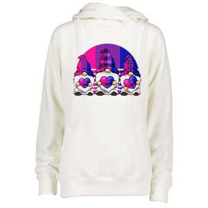 Bisexual Gnome Hearts LGBTQ Retro Subtle Bi Pride Flag Womens Funnel Neck Pullover Hood