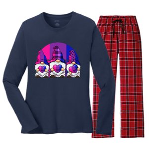 Bisexual Gnome Hearts LGBTQ Retro Subtle Bi Pride Flag Women's Long Sleeve Flannel Pajama Set 