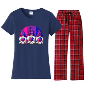 Bisexual Gnome Hearts LGBTQ Retro Subtle Bi Pride Flag Women's Flannel Pajama Set