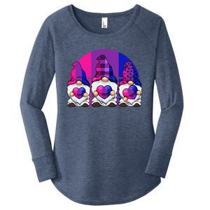 Bisexual Gnome Hearts LGBTQ Retro Subtle Bi Pride Flag Women's Perfect Tri Tunic Long Sleeve Shirt