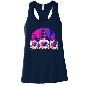 Bisexual Gnome Hearts LGBTQ Retro Subtle Bi Pride Flag Women's Racerback Tank