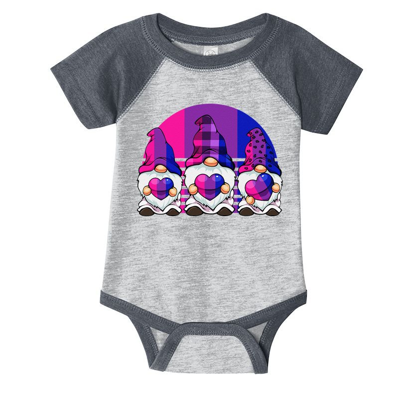 Bisexual Gnome Hearts LGBTQ Retro Subtle Bi Pride Flag Infant Baby Jersey Bodysuit