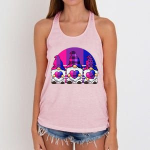 Bisexual Gnome Hearts LGBTQ Retro Subtle Bi Pride Flag Women's Knotted Racerback Tank