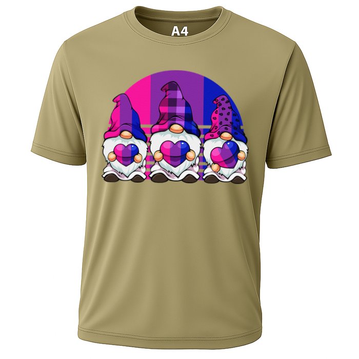 Bisexual Gnome Hearts LGBTQ Retro Subtle Bi Pride Flag Cooling Performance Crew T-Shirt
