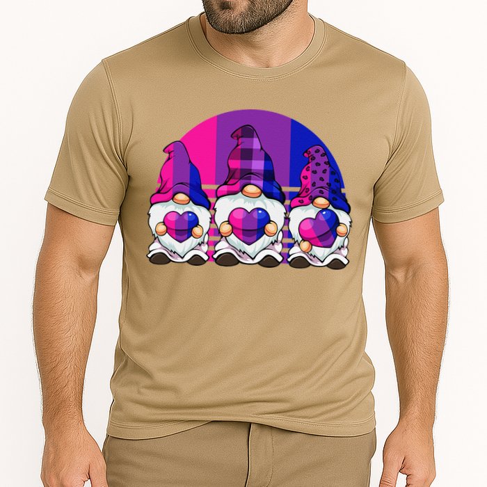 Bisexual Gnome Hearts LGBTQ Retro Subtle Bi Pride Flag Cooling Performance Crew T-Shirt