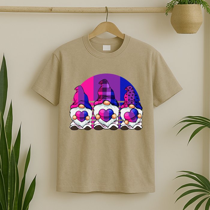 Bisexual Gnome Hearts LGBTQ Retro Subtle Bi Pride Flag T-Shirt