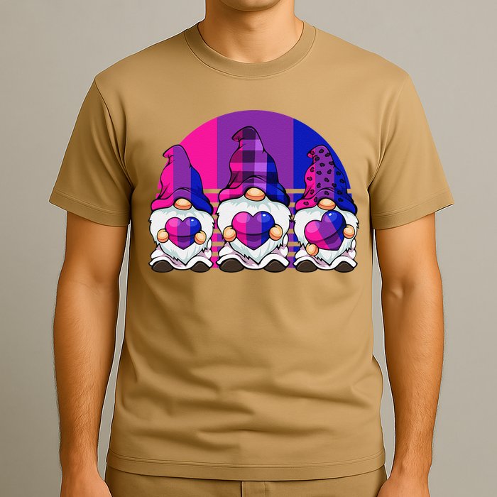 Bisexual Gnome Hearts LGBTQ Retro Subtle Bi Pride Flag T-Shirt
