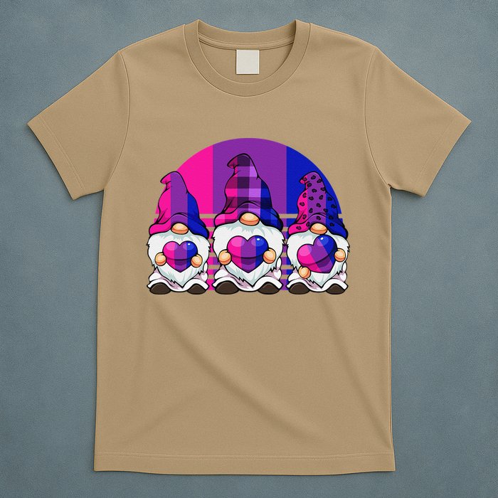 Bisexual Gnome Hearts LGBTQ Retro Subtle Bi Pride Flag T-Shirt