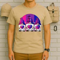 Bisexual Gnome Hearts LGBTQ Retro Subtle Bi Pride Flag T-Shirt