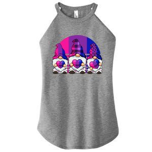 Bisexual Gnome Hearts LGBTQ Retro Subtle Bi Pride Flag Women's Perfect Tri Rocker Tank