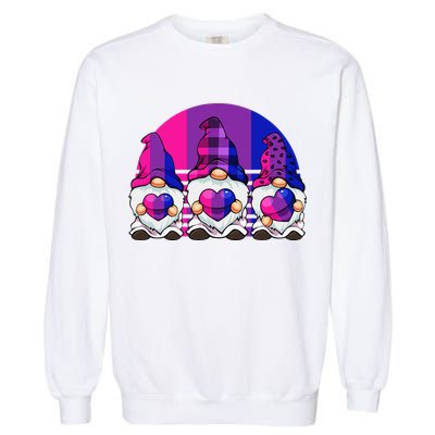 Bisexual Gnome Hearts LGBTQ Retro Subtle Bi Pride Flag Garment-Dyed Sweatshirt