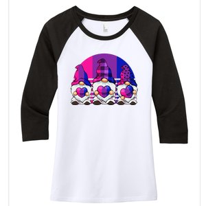 Bisexual Gnome Hearts LGBTQ Retro Subtle Bi Pride Flag Women's Tri-Blend 3/4-Sleeve Raglan Shirt