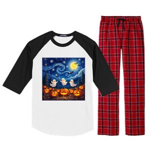 Boo Ghost Halloween Pumpkin Starry Night Van Gogh Raglan Sleeve Pajama Set