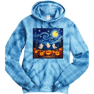 Boo Ghost Halloween Pumpkin Starry Night Van Gogh Tie Dye Hoodie