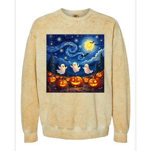 Boo Ghost Halloween Pumpkin Starry Night Van Gogh Colorblast Crewneck Sweatshirt