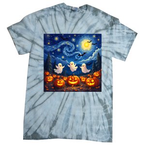 Boo Ghost Halloween Pumpkin Starry Night Van Gogh Tie-Dye T-Shirt