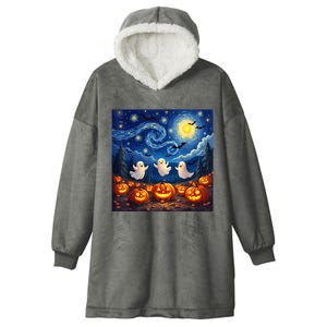 Boo Ghost Halloween Pumpkin Starry Night Van Gogh Hooded Wearable Blanket