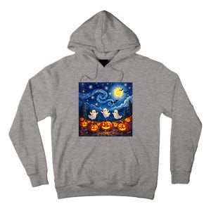 Boo Ghost Halloween Pumpkin Starry Night Van Gogh Tall Hoodie