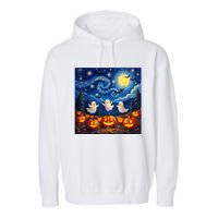 Boo Ghost Halloween Pumpkin Starry Night Van Gogh Garment-Dyed Fleece Hoodie