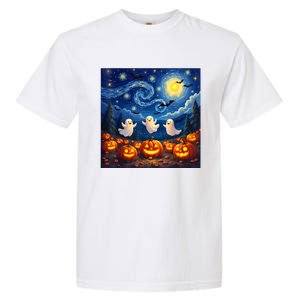 Boo Ghost Halloween Pumpkin Starry Night Van Gogh Garment-Dyed Heavyweight T-Shirt