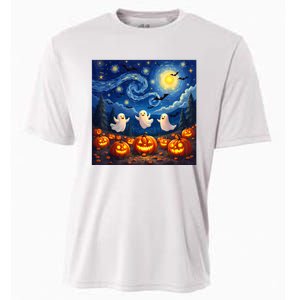 Boo Ghost Halloween Pumpkin Starry Night Van Gogh Cooling Performance Crew T-Shirt