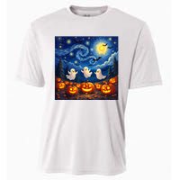 Boo Ghost Halloween Pumpkin Starry Night Van Gogh Cooling Performance Crew T-Shirt