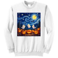 Boo Ghost Halloween Pumpkin Starry Night Van Gogh Sweatshirt