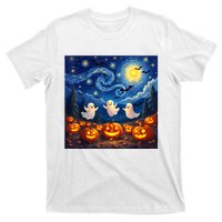 Boo Ghost Halloween Pumpkin Starry Night Van Gogh T-Shirt