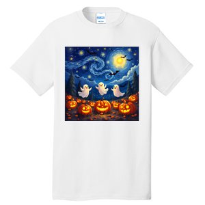 Boo Ghost Halloween Pumpkin Starry Night Van Gogh Tall T-Shirt