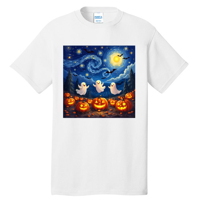 Boo Ghost Halloween Pumpkin Starry Night Van Gogh Tall T-Shirt