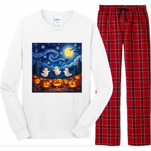 Boo Ghost Halloween Pumpkin Starry Night Van Gogh Long Sleeve Pajama Set