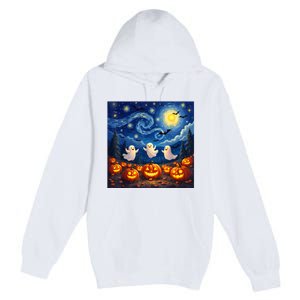 Boo Ghost Halloween Pumpkin Starry Night Van Gogh Premium Pullover Hoodie