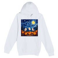 Boo Ghost Halloween Pumpkin Starry Night Van Gogh Premium Pullover Hoodie