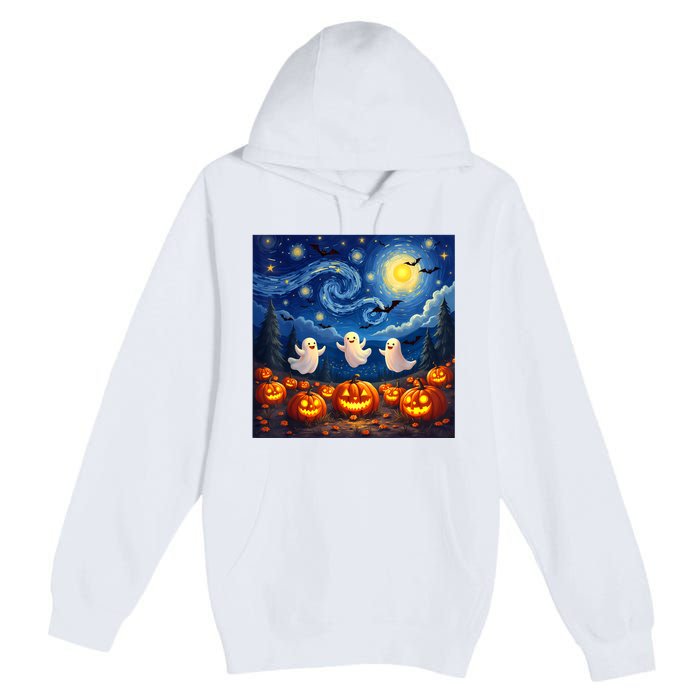 Boo Ghost Halloween Pumpkin Starry Night Van Gogh Premium Pullover Hoodie