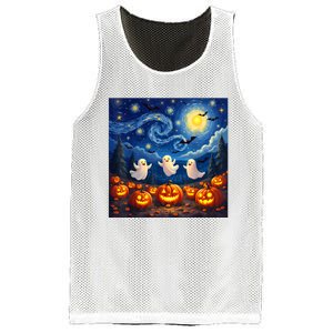 Boo Ghost Halloween Pumpkin Starry Night Van Gogh Mesh Reversible Basketball Jersey Tank