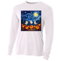 Boo Ghost Halloween Pumpkin Starry Night Van Gogh Cooling Performance Long Sleeve Crew