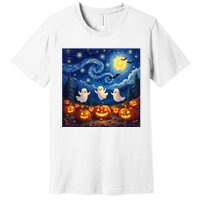 Boo Ghost Halloween Pumpkin Starry Night Van Gogh Premium T-Shirt