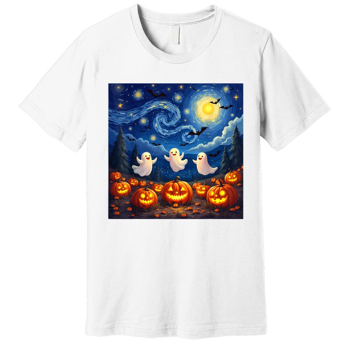 Boo Ghost Halloween Pumpkin Starry Night Van Gogh Premium T-Shirt